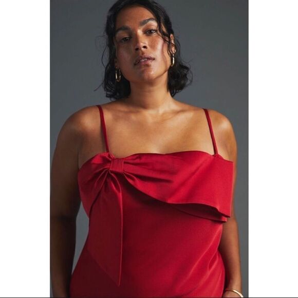 Anthropologie - Hutch Red Bow-Front Slip Midi - Picture 3 of 11